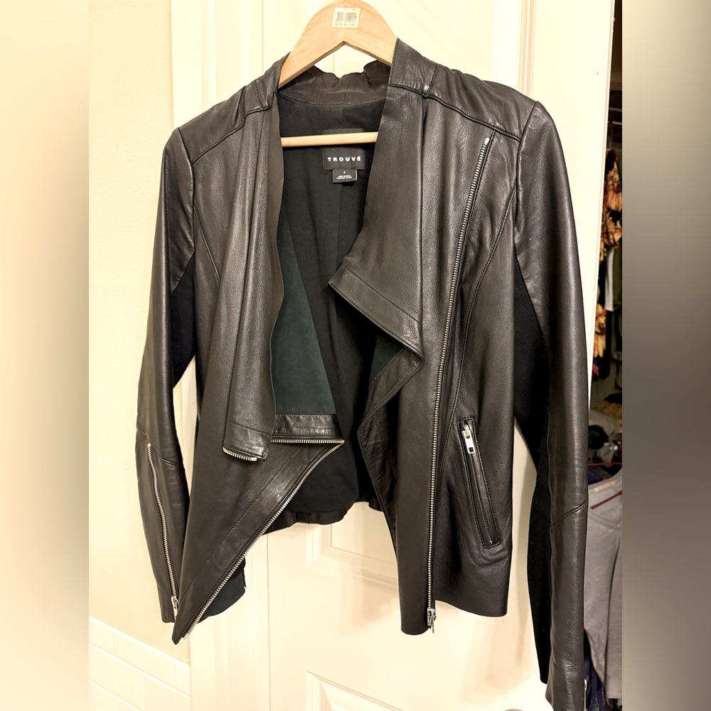 Trouvé draped raw edge leather jacket, size small